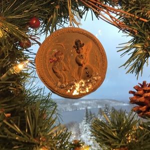 Prim Blackened Beeswax Round Snowman Ornament